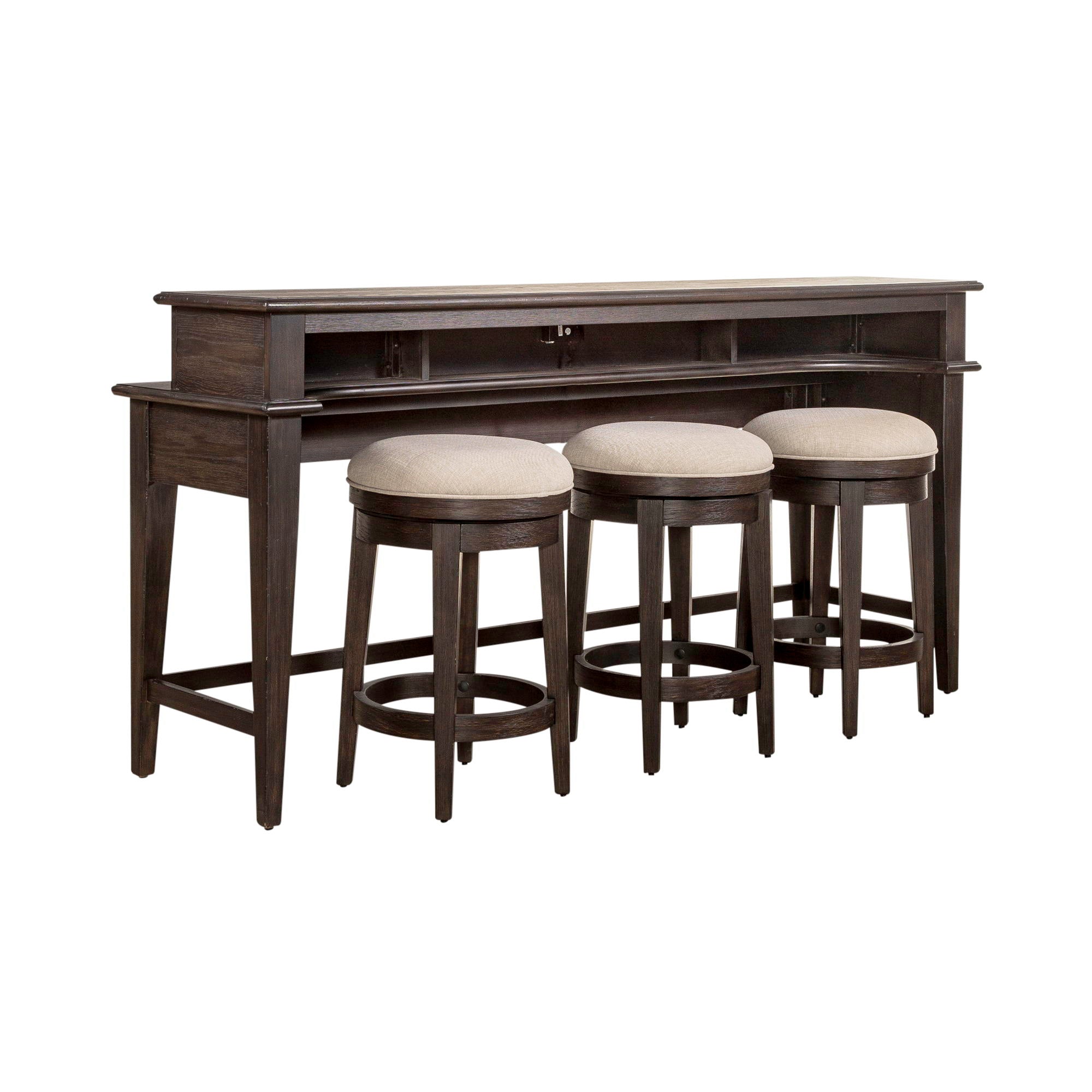 Liberty Furniture Mill Creek - 4 Piece Console Set (Bar Console & 3 Stools) - Dark Brown | Meri Furniture