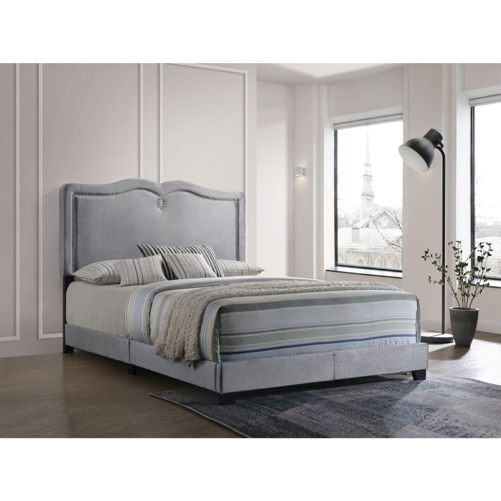 ACME Reuben - Queen Bed - Gray Velvet | Meri Furniture