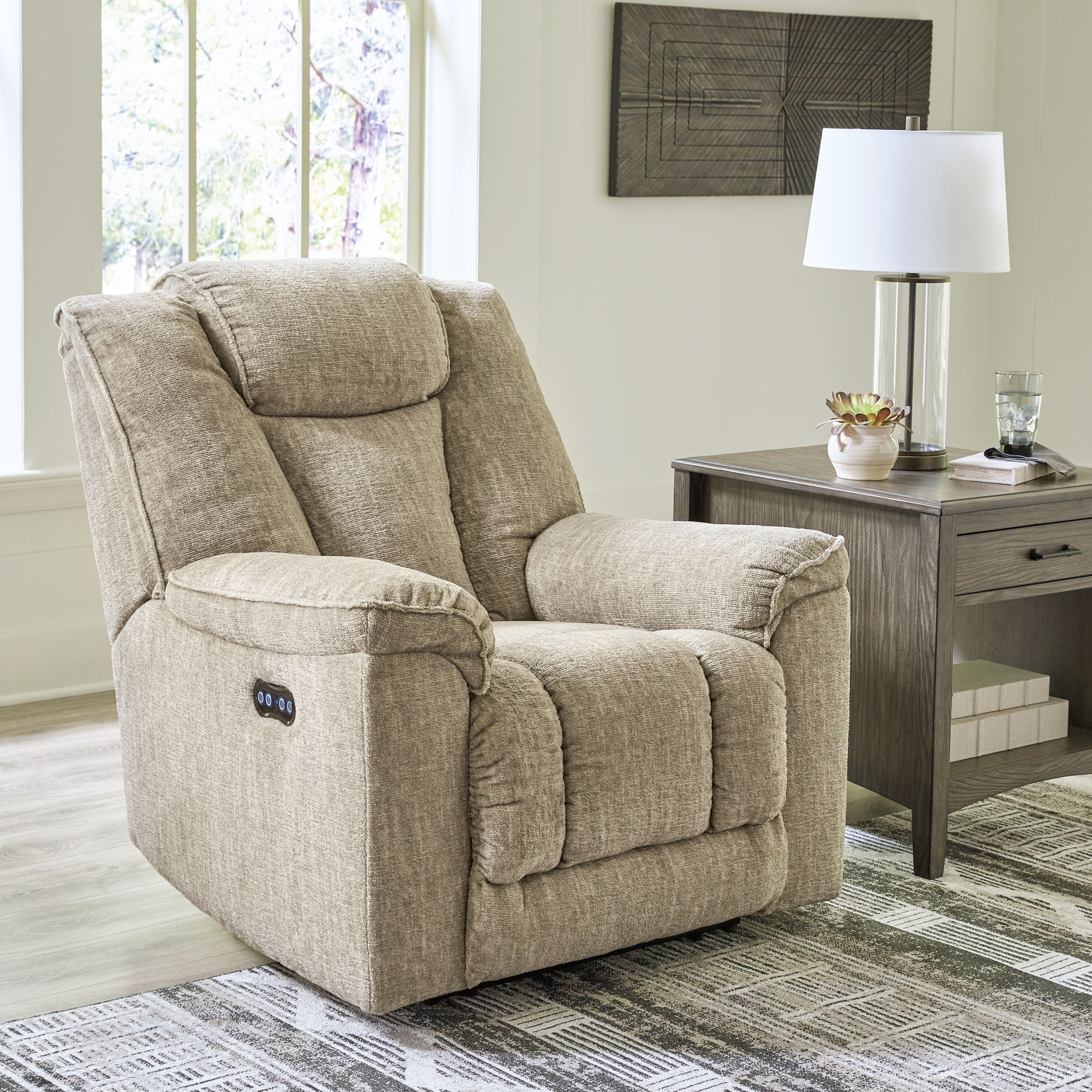 Signature Design by Ashley® Hindmarsh - Stone - Power Recliner/ Adj Headrest | Meri Furniture