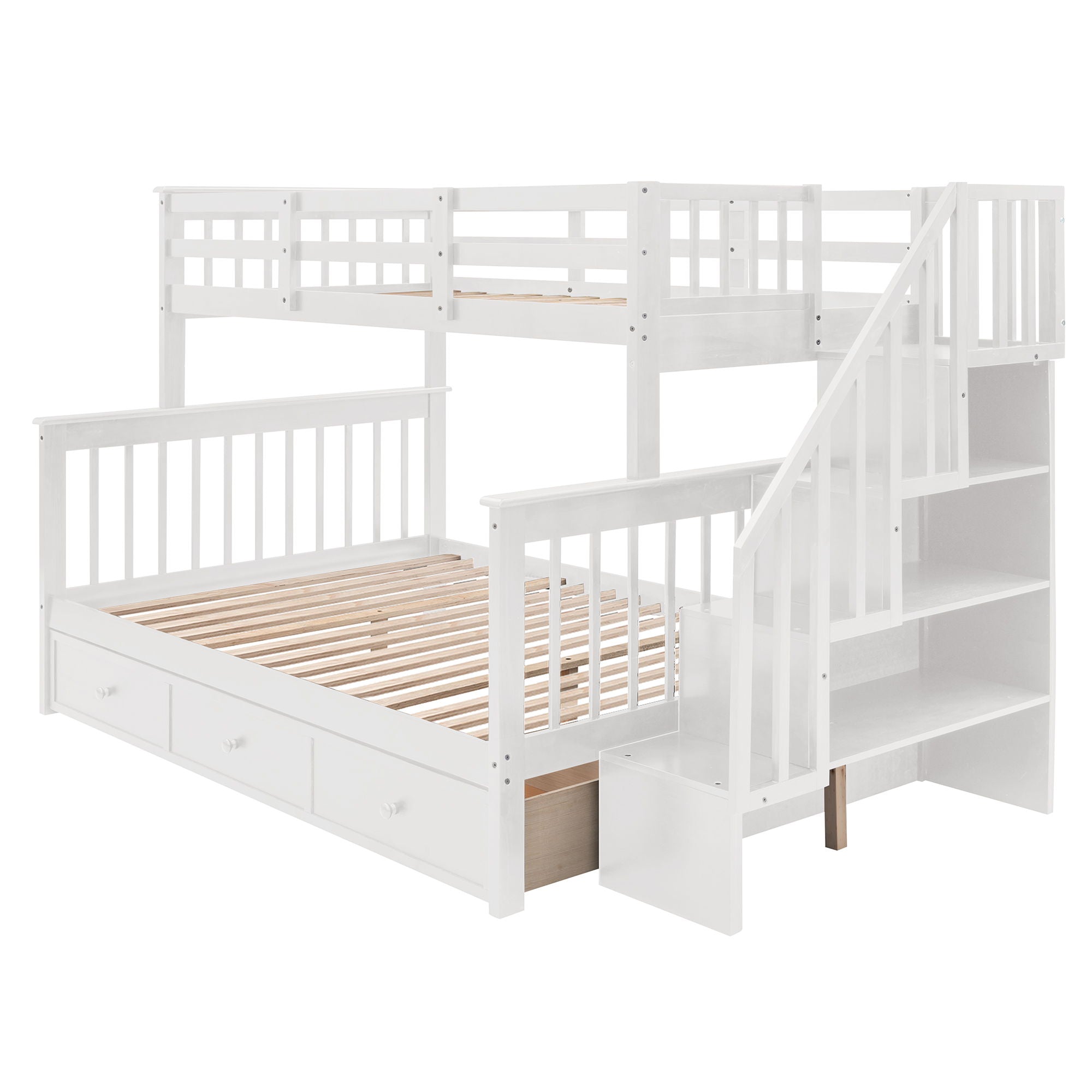 Stairway Bunk Bed With Storage And Guard Rail For Bedroom