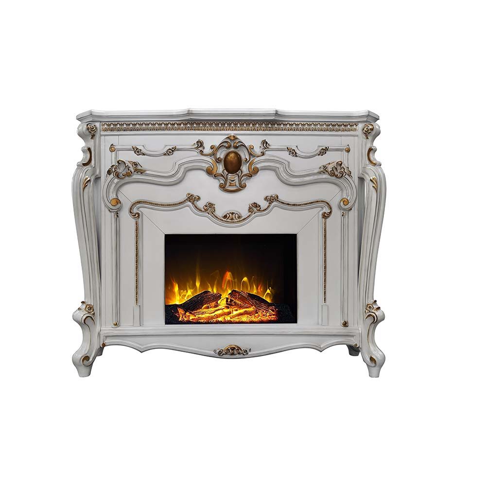 ACME Add a focal piece into any room with the ornate Picardy fireplace in a oak finish. The elaborate details of the mantel include winding carvings, medallion, and carved trim on top. | Meri Furniture