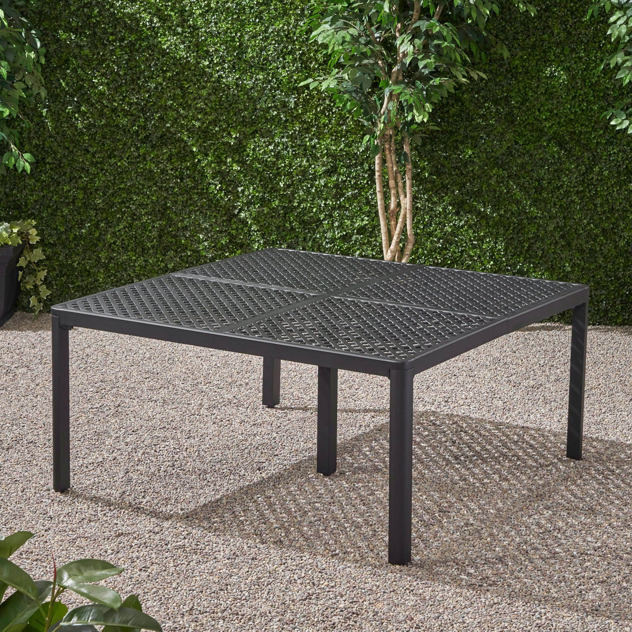 Outdoor Modern Aluminum Dining Table With Woven Accents