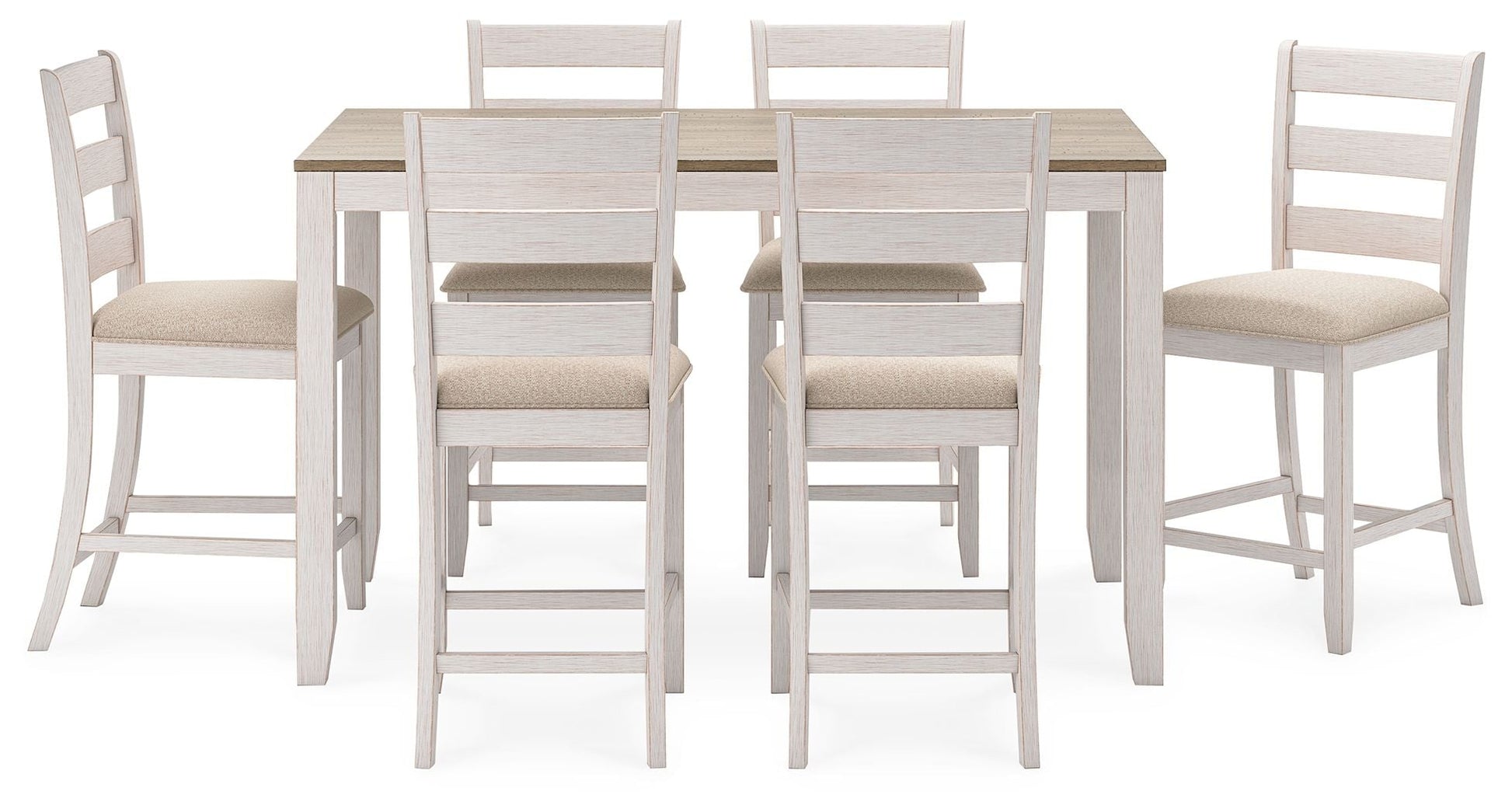 Signature Design by Ashley® Skempton - White / Light Brown - Counter Height Dining Table And Bar Stools (Set of 7) | Meri Furniture