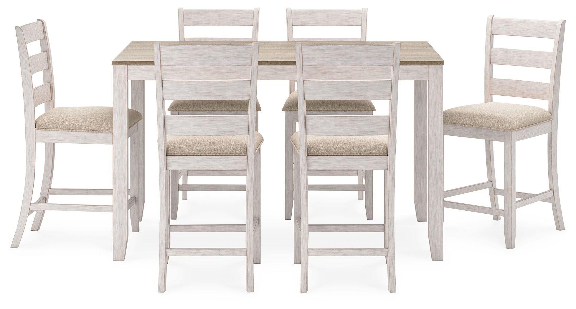 Signature Design by Ashley® Skempton - White / Light Brown - Counter Height Dining Table And Bar Stools (Set of 7) | Meri Furniture