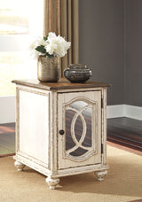 Ashley Furniture Realyn - White / Brown - Chair Side End Table - Insert Mirror | Meri Furniture