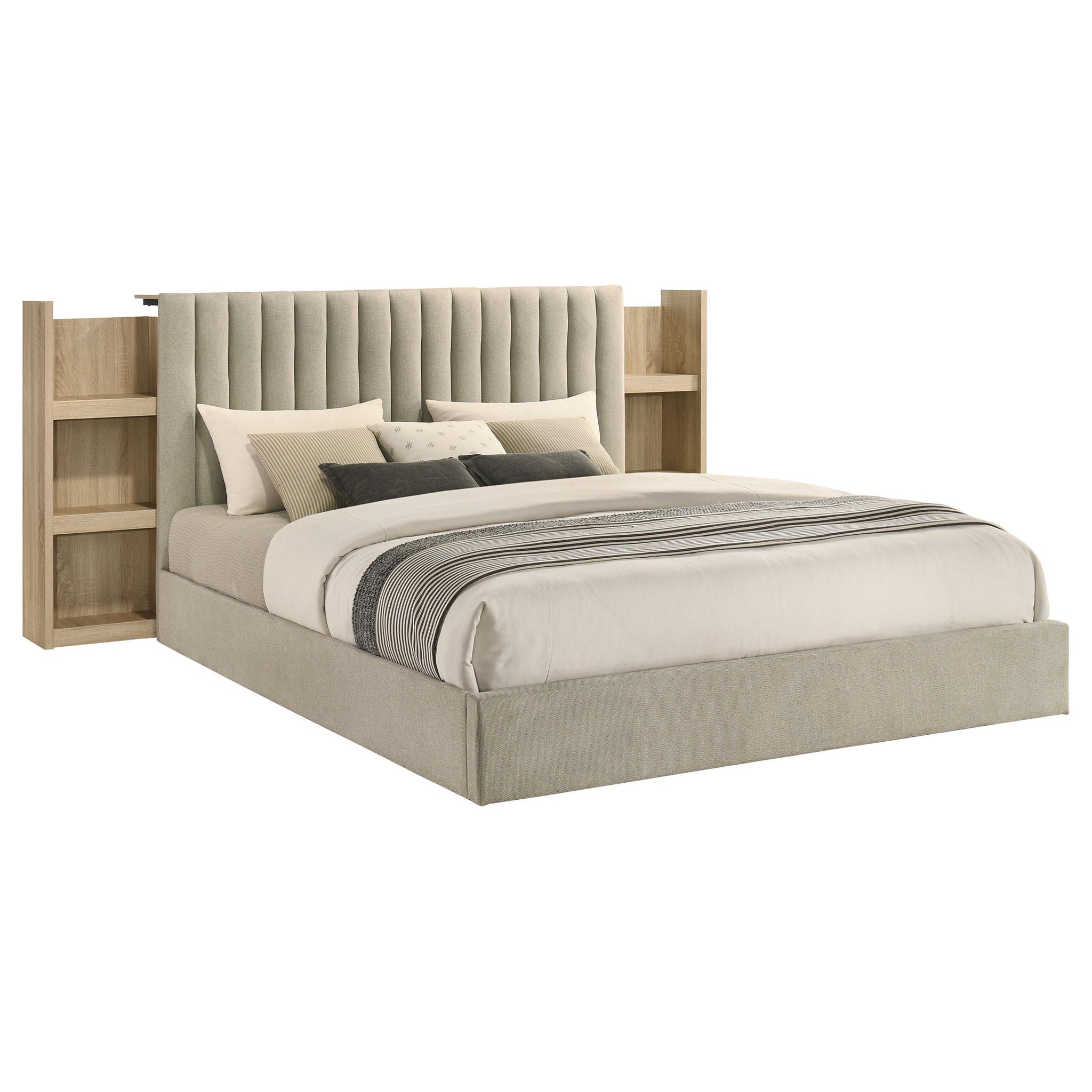 Arielle Eastern King Bookcase Panel Storage Bed Light Oak