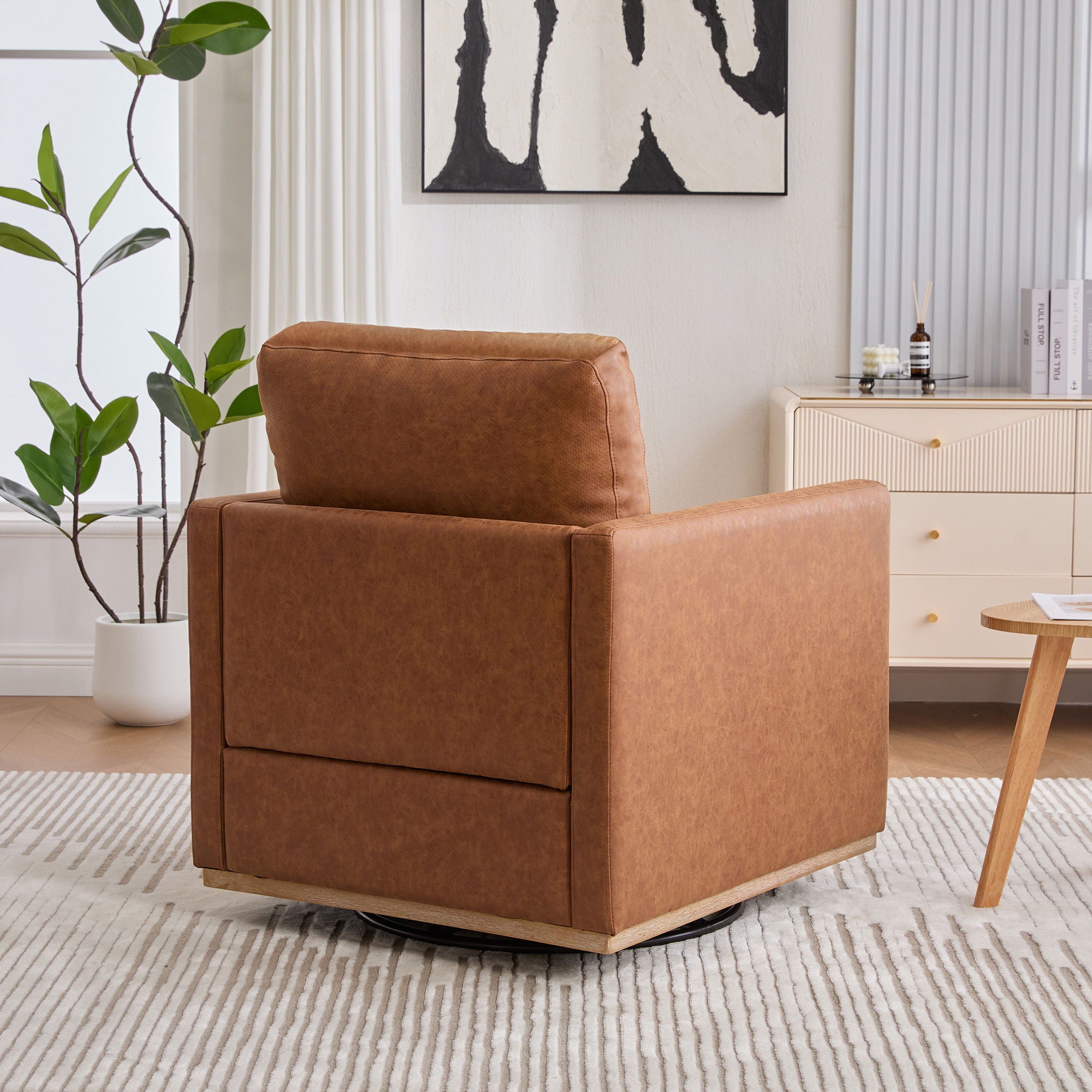 Modern Upholstered Square Swivel Accent Chair With 360 Degree Rotation