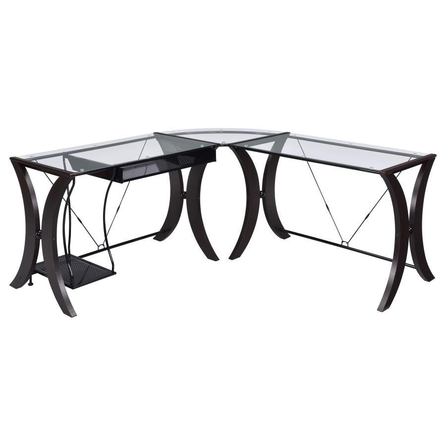 Coaster Fine Furniture Monterey - Glass Top L-Shape Computer Desk - Cappuccino | Meri Furniture