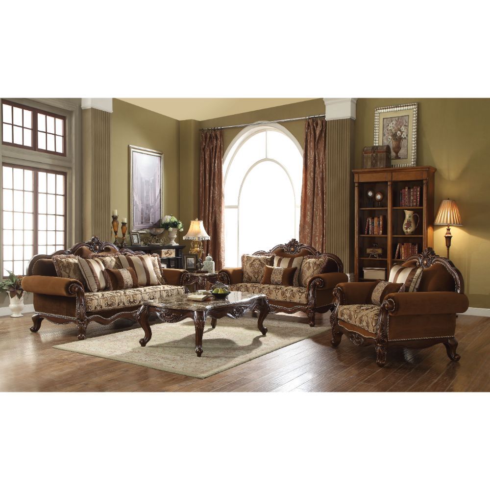 ACME Jardena - Sofa - Fabric & Cherry Oak | Meri Furniture