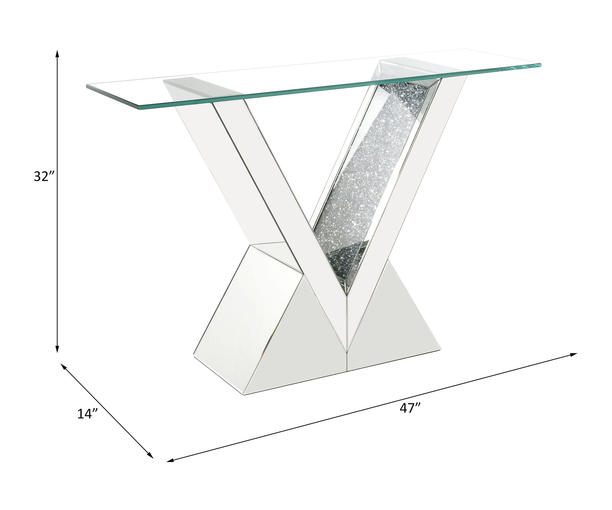 Noralie - Console Table - Clear Glass, Mirrored & Faux Diamonds