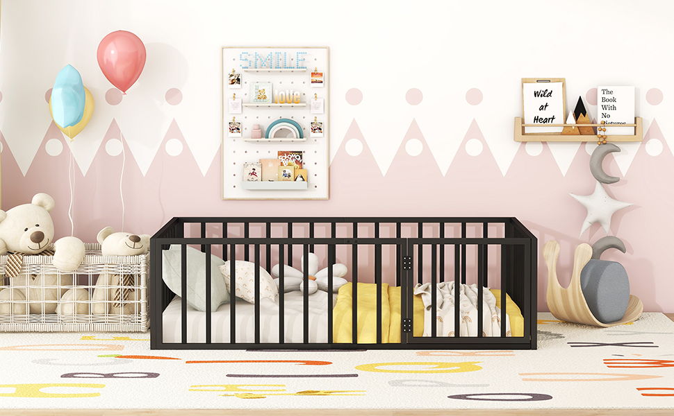 Metal Floor Bed Frame With Fence And Door