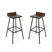Outdoor Bar Stool With Low Backrests And Wood Seats (Set of 2) - Dark Brown / Black