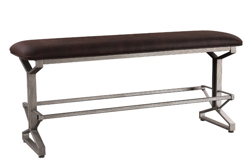 ACME Evangeline - Counter Height Bench - Rustic Brown Fabric & Black Finish | Meri Furniture