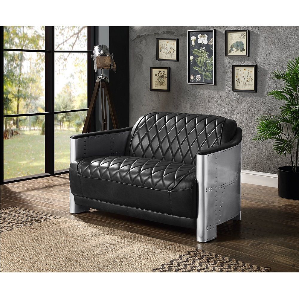 ACME Sedna - Loveseat - Espresso & Aluminum | Meri Furniture