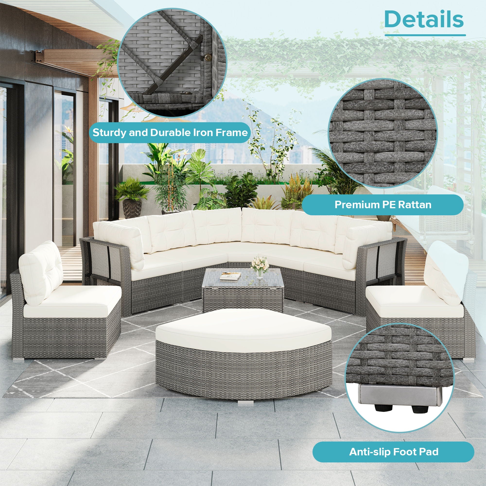 Patio Furniture Set Outdoor Daybed Rattan Sectional With Cushions And Center Table