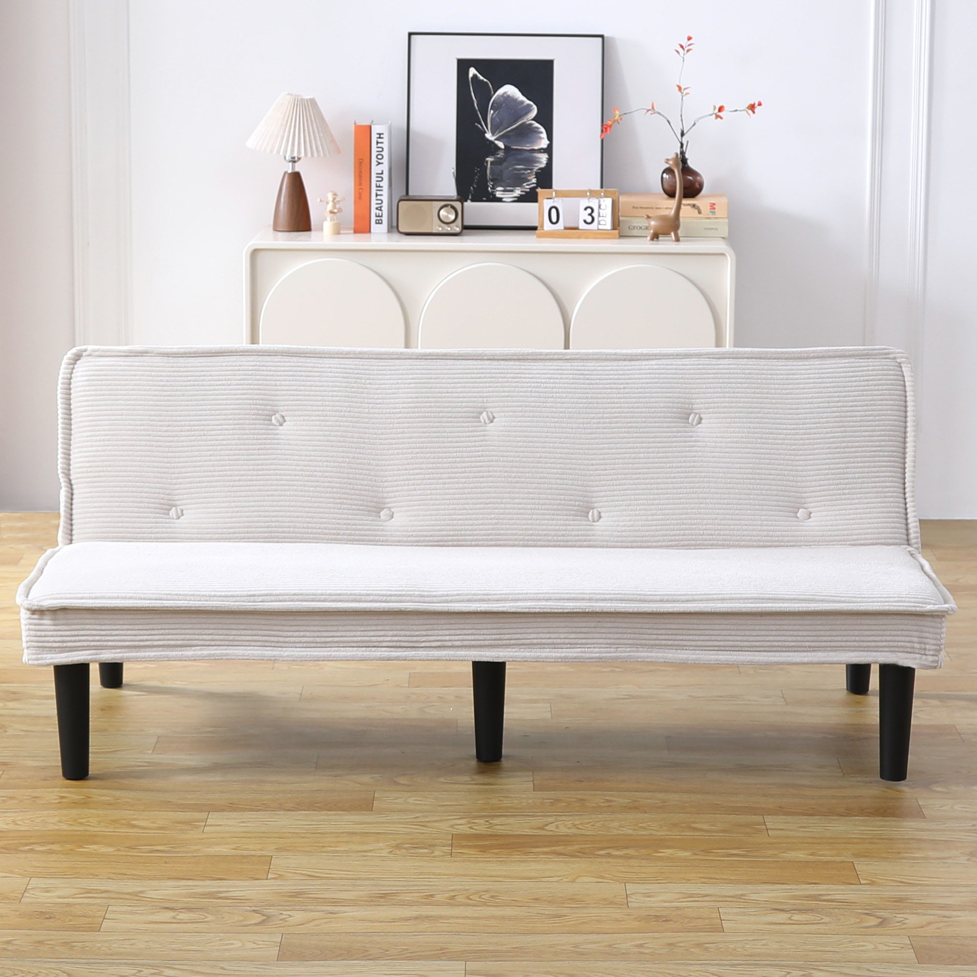 Versatile Corduroy Sofa Bed With Solid Wood Frame