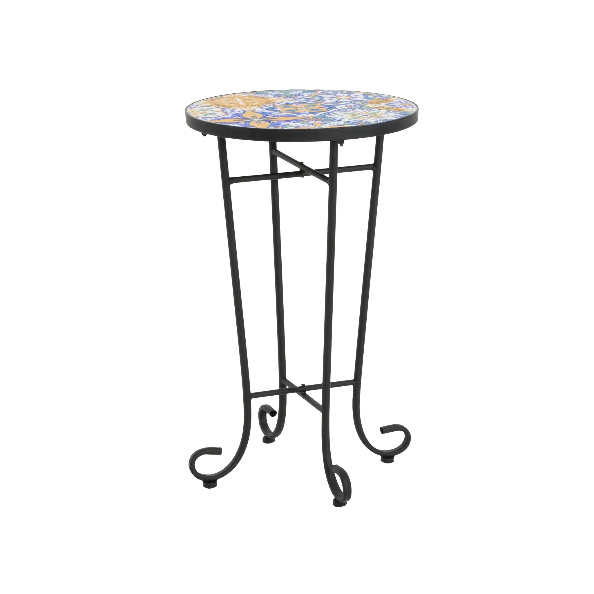 French Country Patio Side Table With Vibrant Tile Top