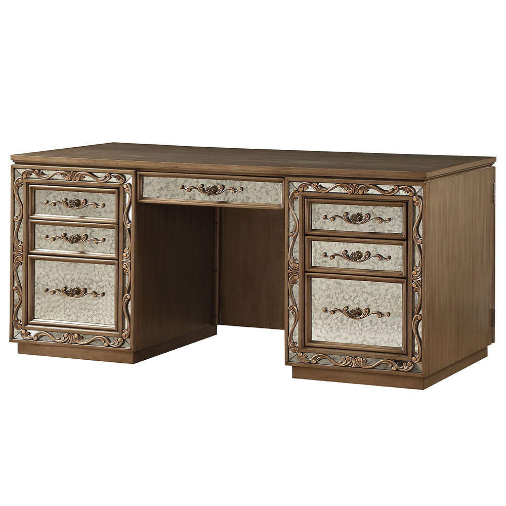 Orianne - Executive Computer Desk With Hutch - Antique Gold