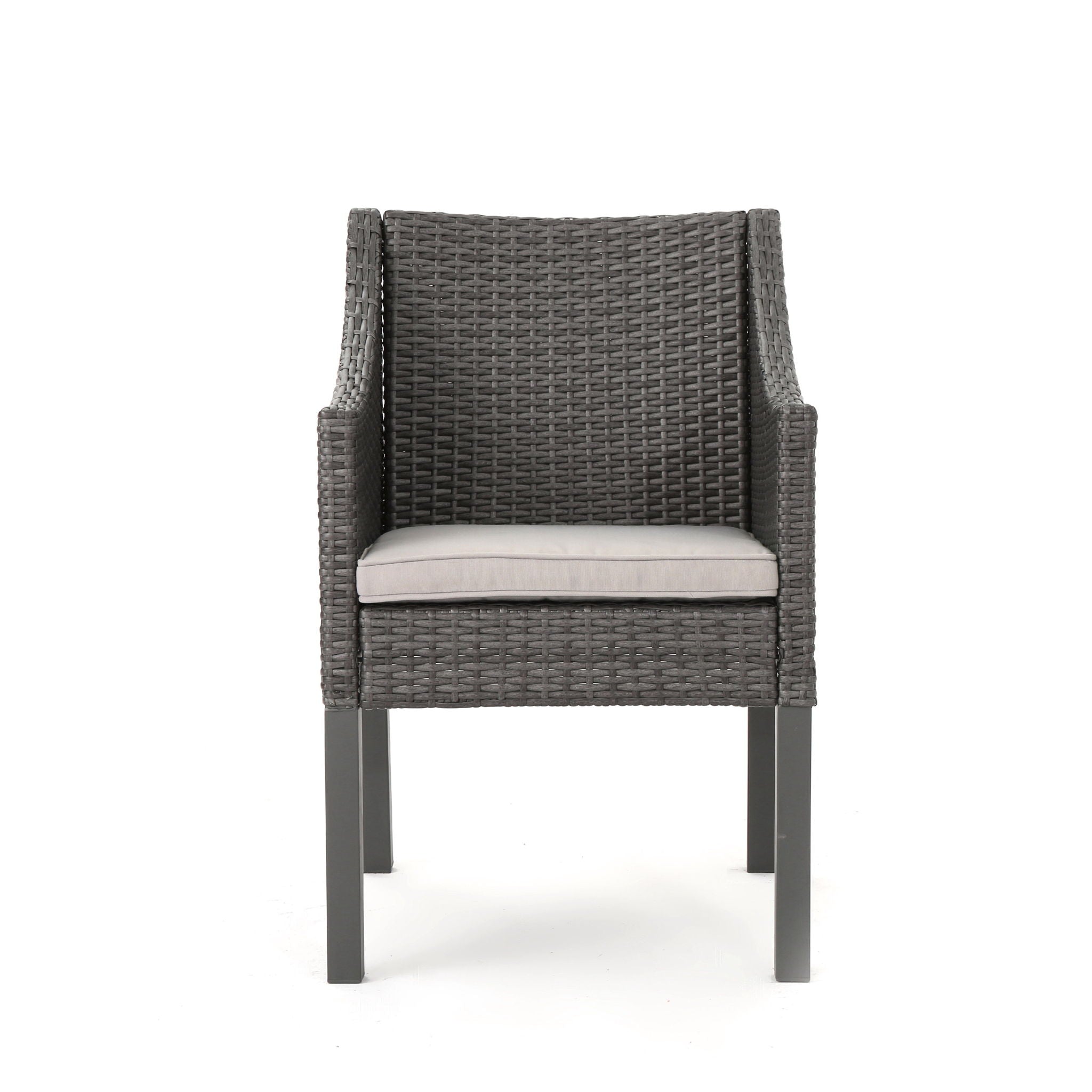 Outdoor Rattan Dining Chair With Straight Legs And Sloped Arms (Sey of 2)