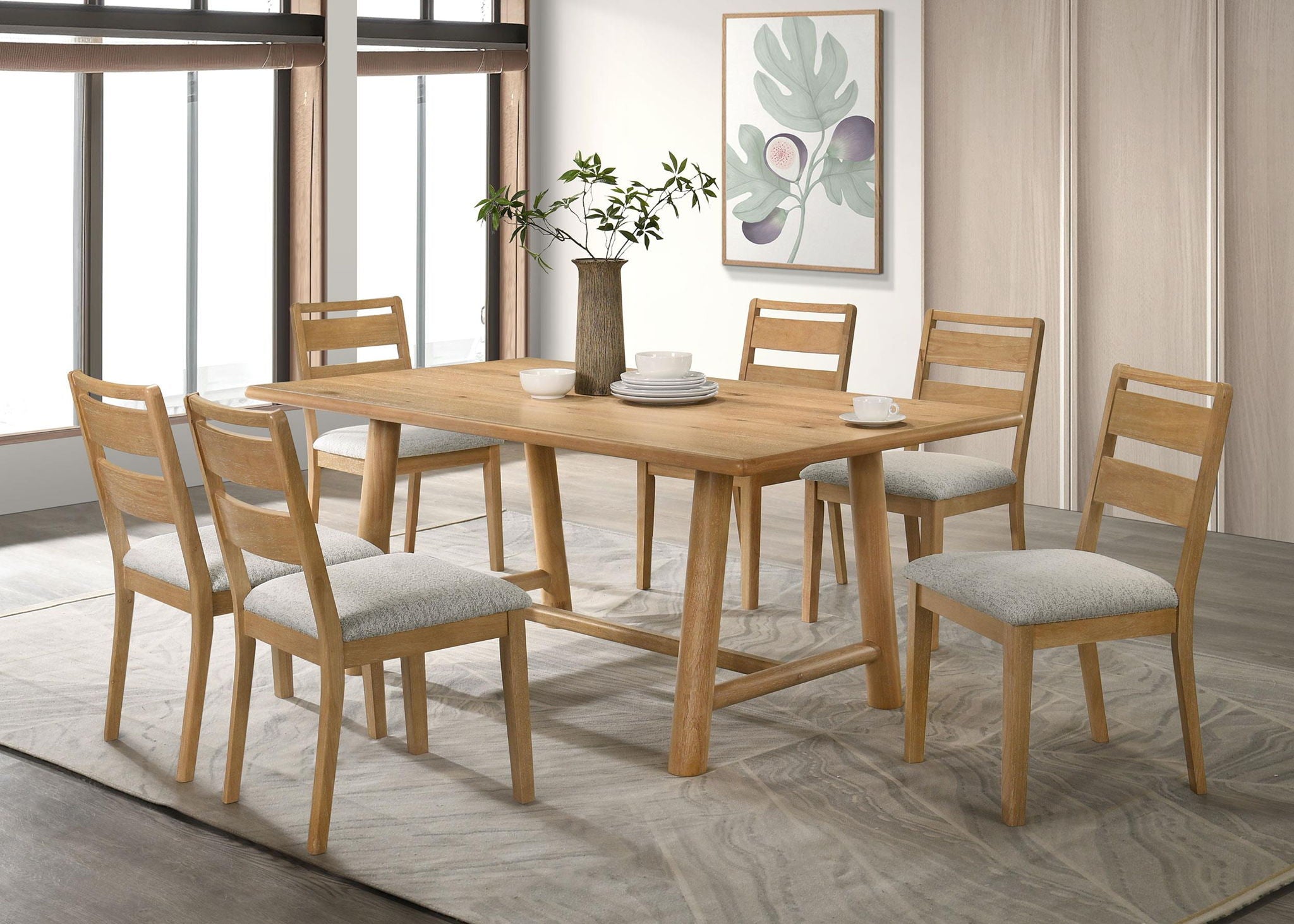 Duncan Ladder Back Dining Side Chair Washed Oak (Set of 2)