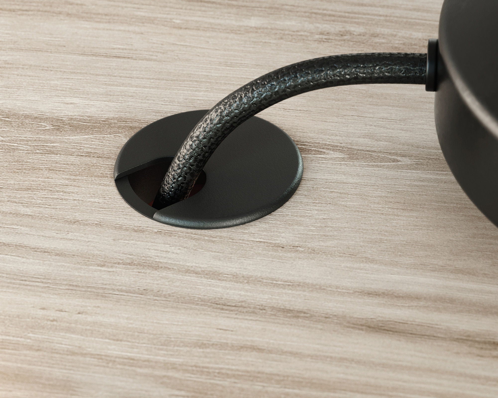 Chalk Oak L-Shaped Desk with Cord Management