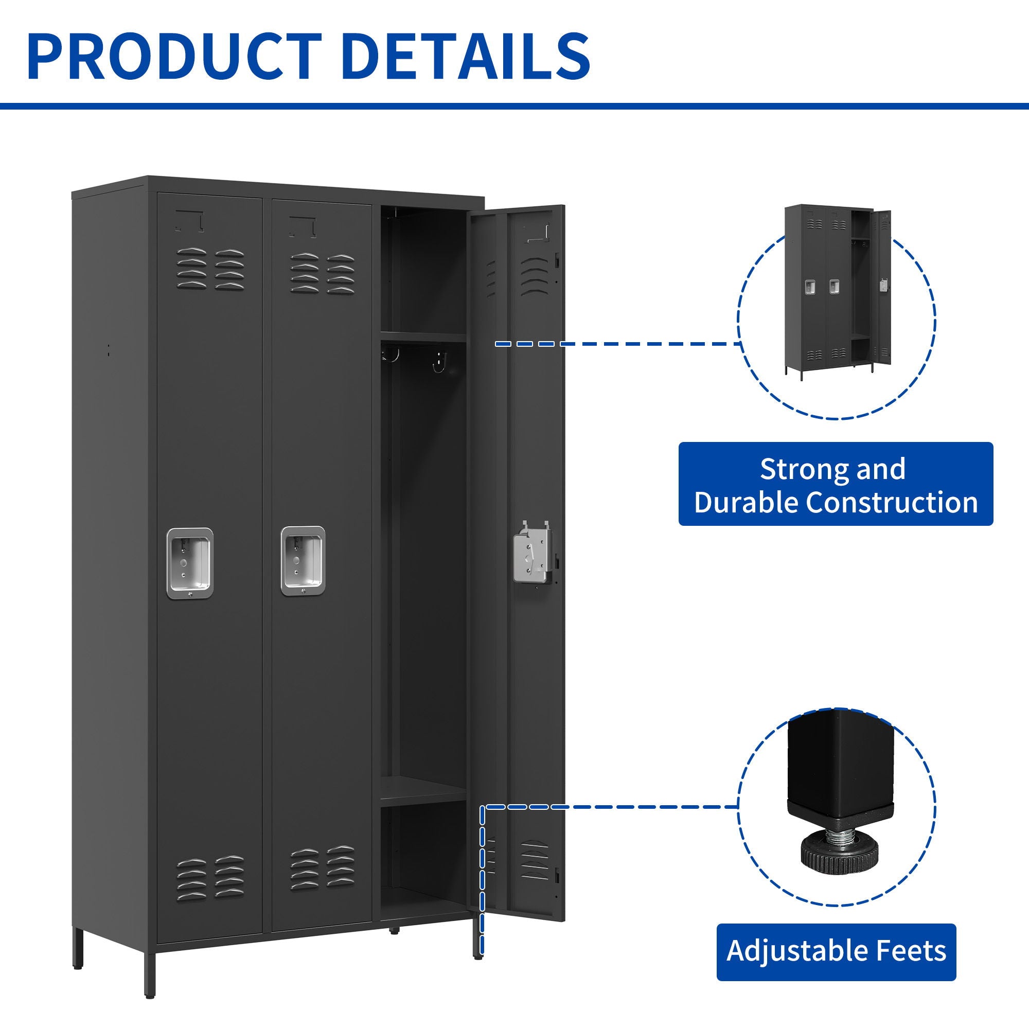 Storage Locker Cabinet With Locks For Employees, Home Gym Office School Garage - Black