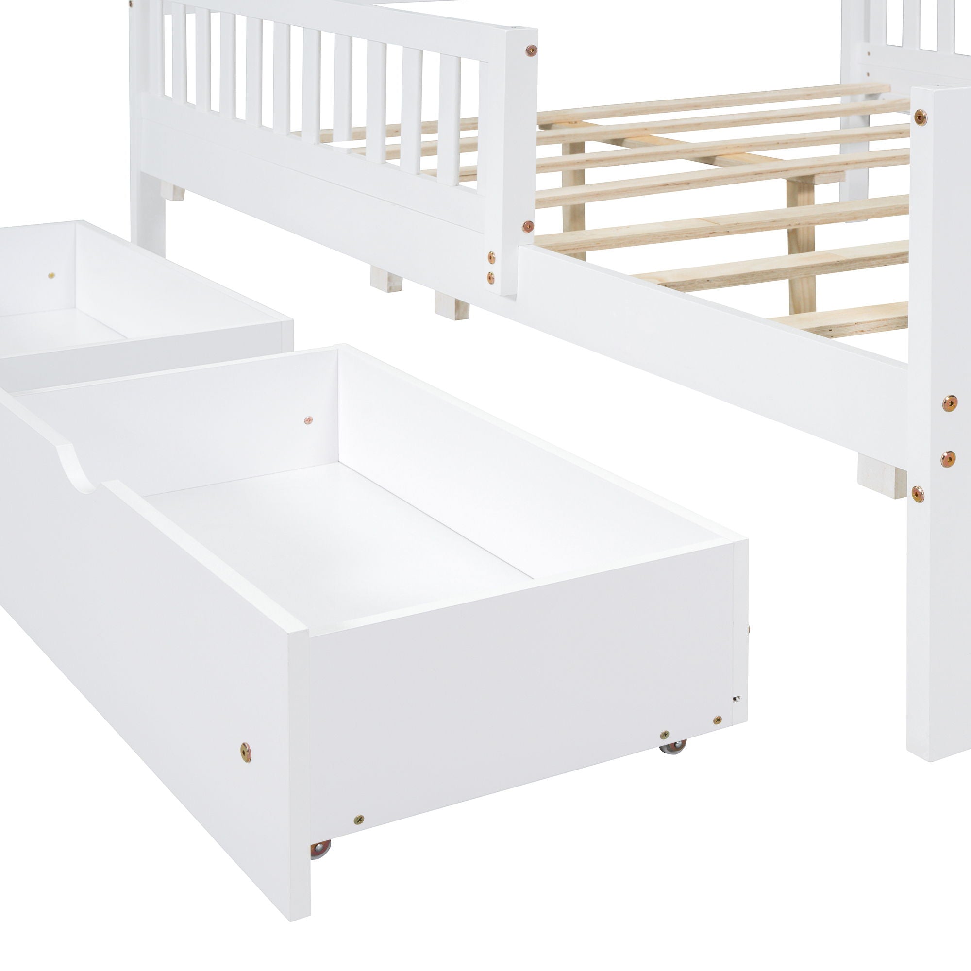 Platform Bed With Guardrails On Both Sides And 2 Storage Drawers
