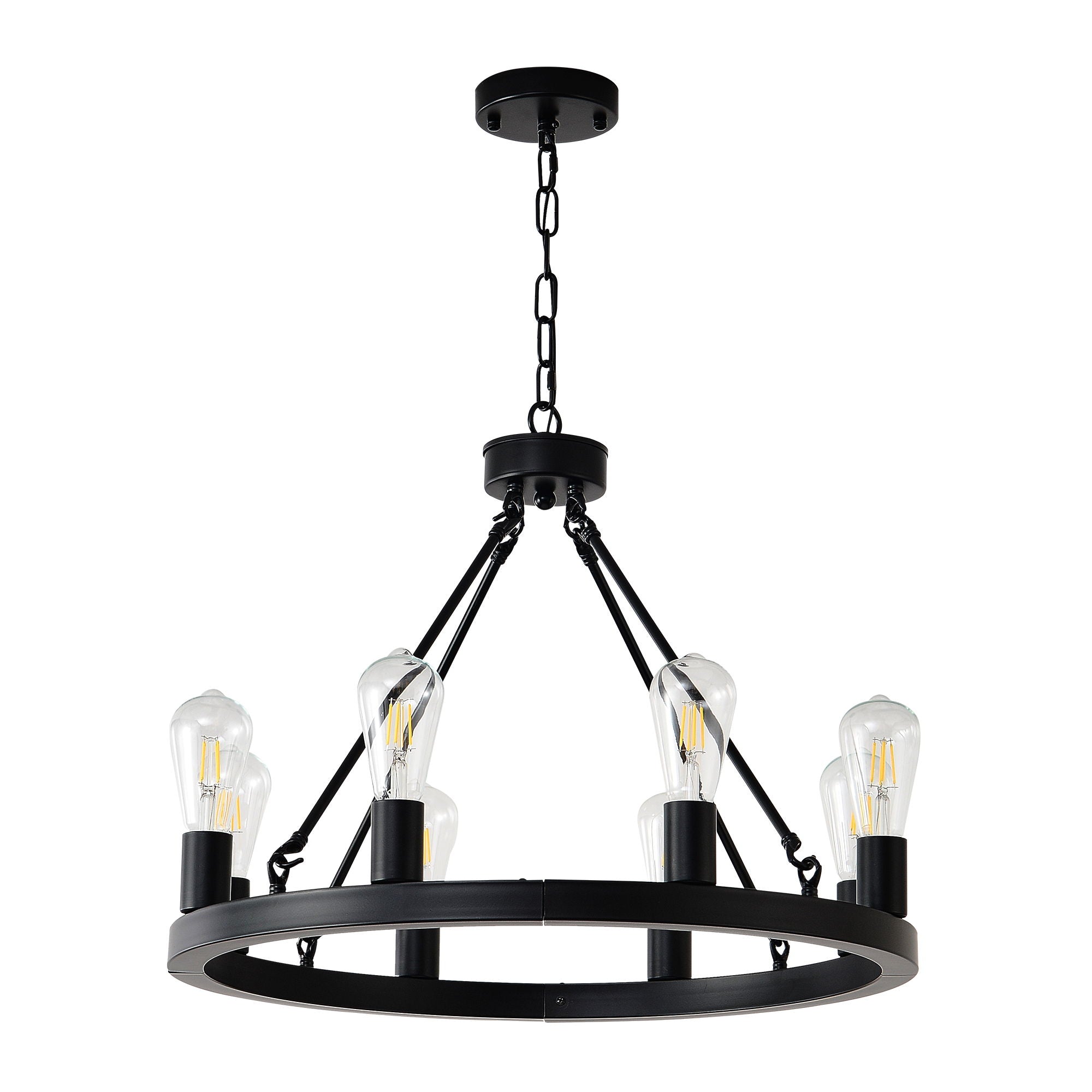 6 Light (No Bulbs) Wagon Wheel Chandelier Farmhouse Modern Small Round Chandelier For Living Room Kitchen Island Foyer Hallway Entryway Bedroom Dining Room Light Fixture Ceiling Hanging - Matte Black