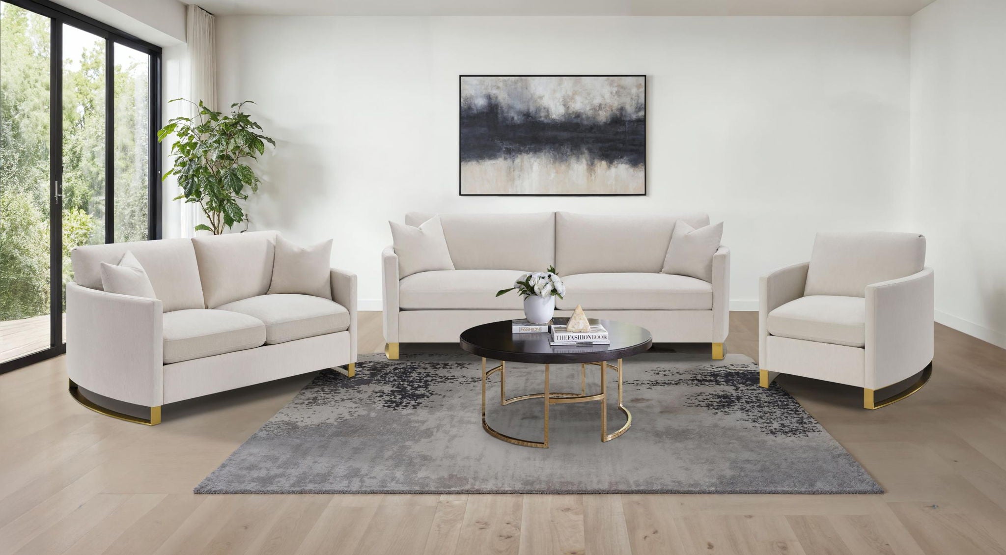 Corliss 3-piece Upholstered Arched Arm Sofa Set Beige