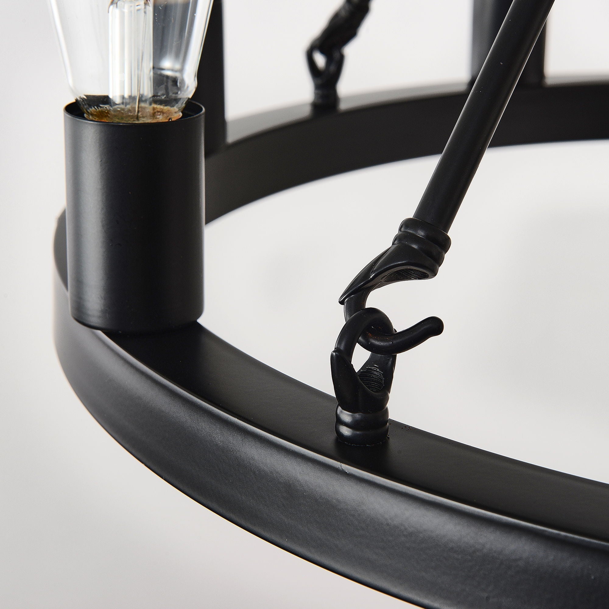 6 Light (No Bulbs) Wagon Wheel Chandelier Farmhouse Modern Small Round Chandelier For Living Room Kitchen Island Foyer Hallway Entryway Bedroom Dining Room Light Fixture Ceiling Hanging - Matte Black