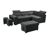 Henrik 97"W Dark Gray Sleeper Sectional Sofa with Storage Ottoman and 2 Stools