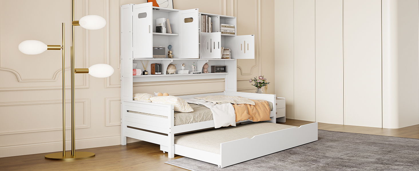 Daybed With All-In-One Cabinet And Shelf