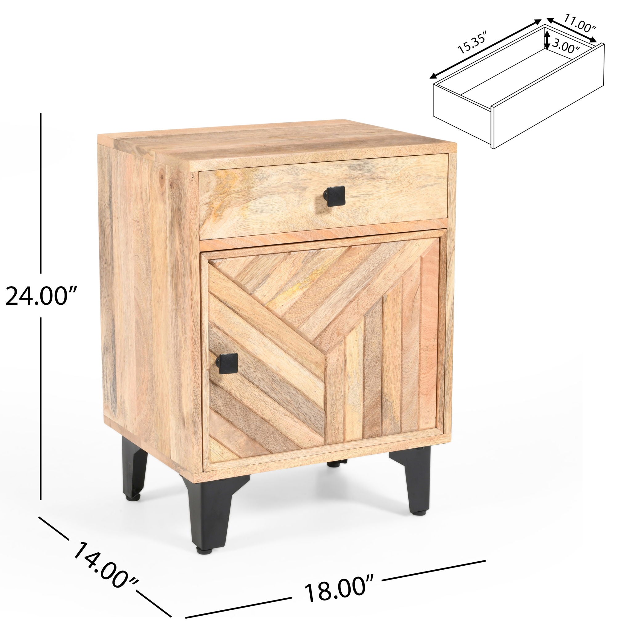 Solid Wood Vintage Nightstand With Handcrafted Detailing - Natural
