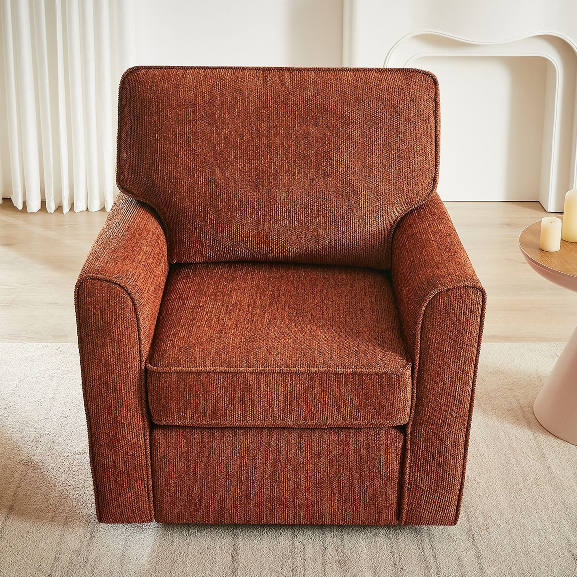 360° Swivel Accent Barrel Armchair With Side Pockets, Compact Design