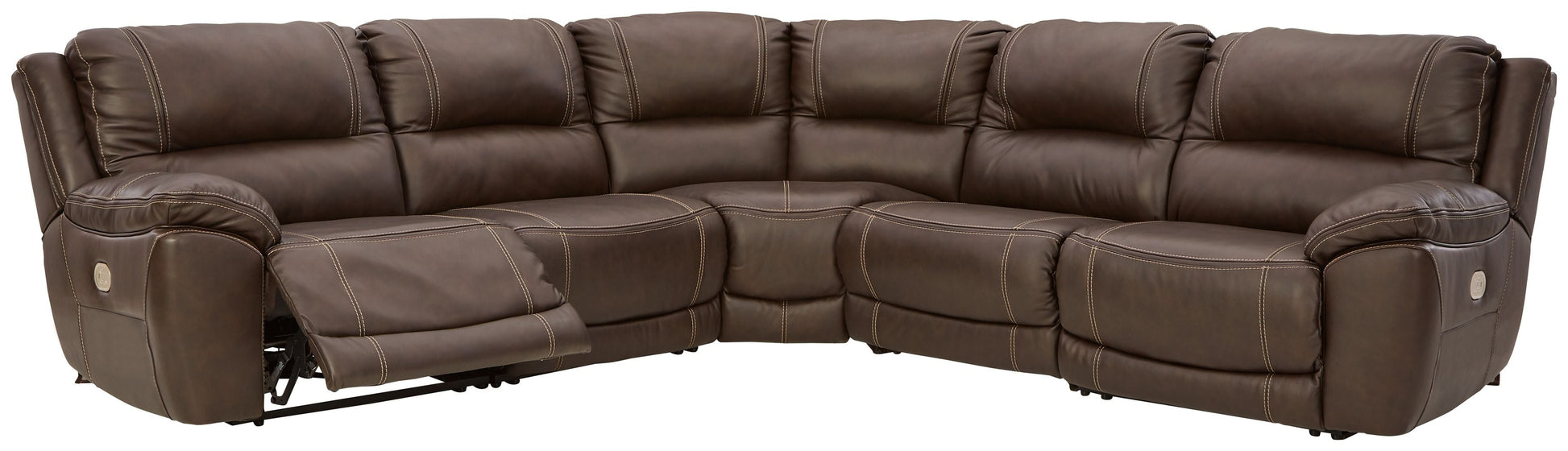 Signature Design by Ashley® Dunleith - Chocolate - 5-Piece Power Reclining Sectional | Meri Furniture