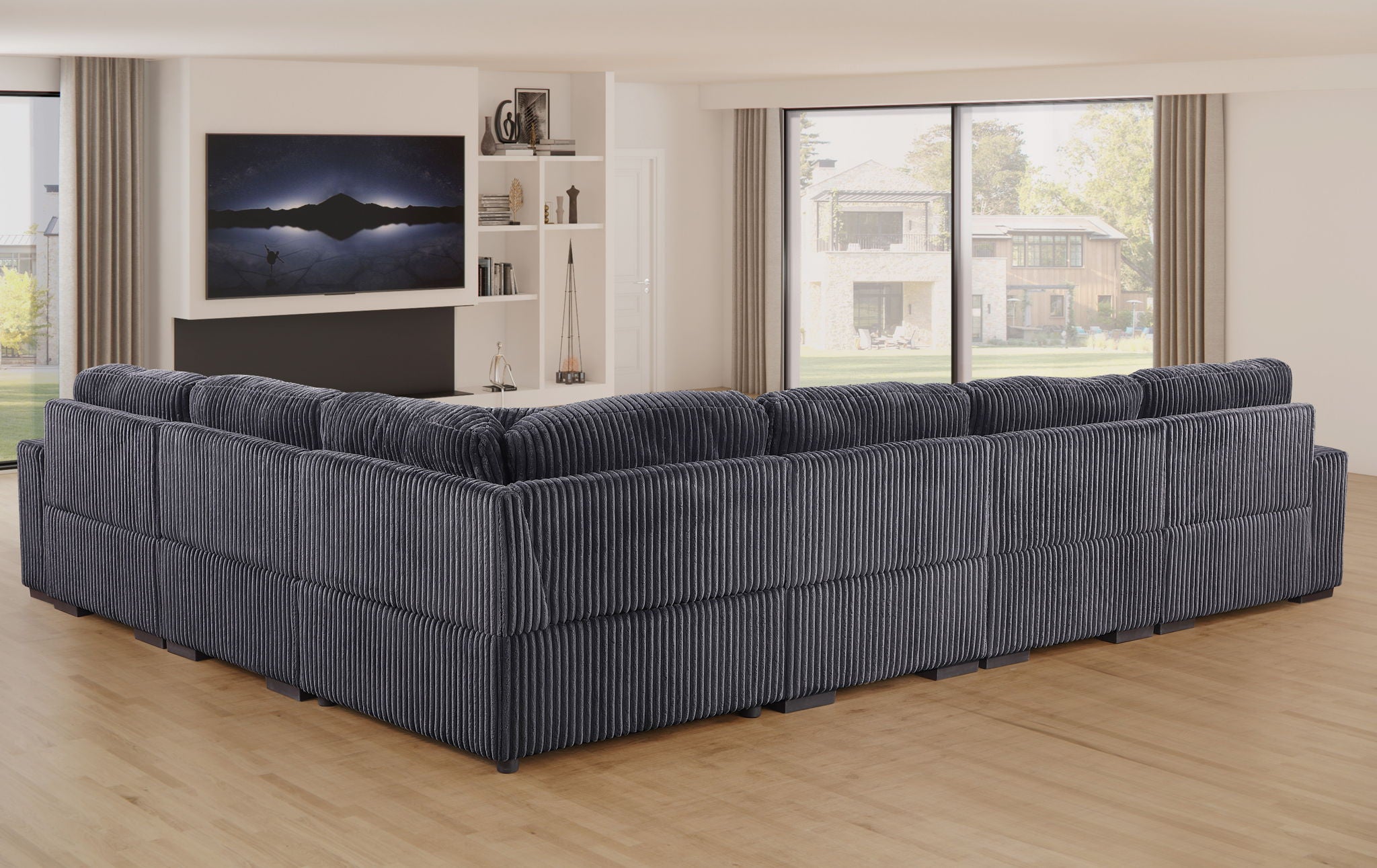 Nadine - Corduroy Modular Corner Sectional Sofa With Left Facing Chaise