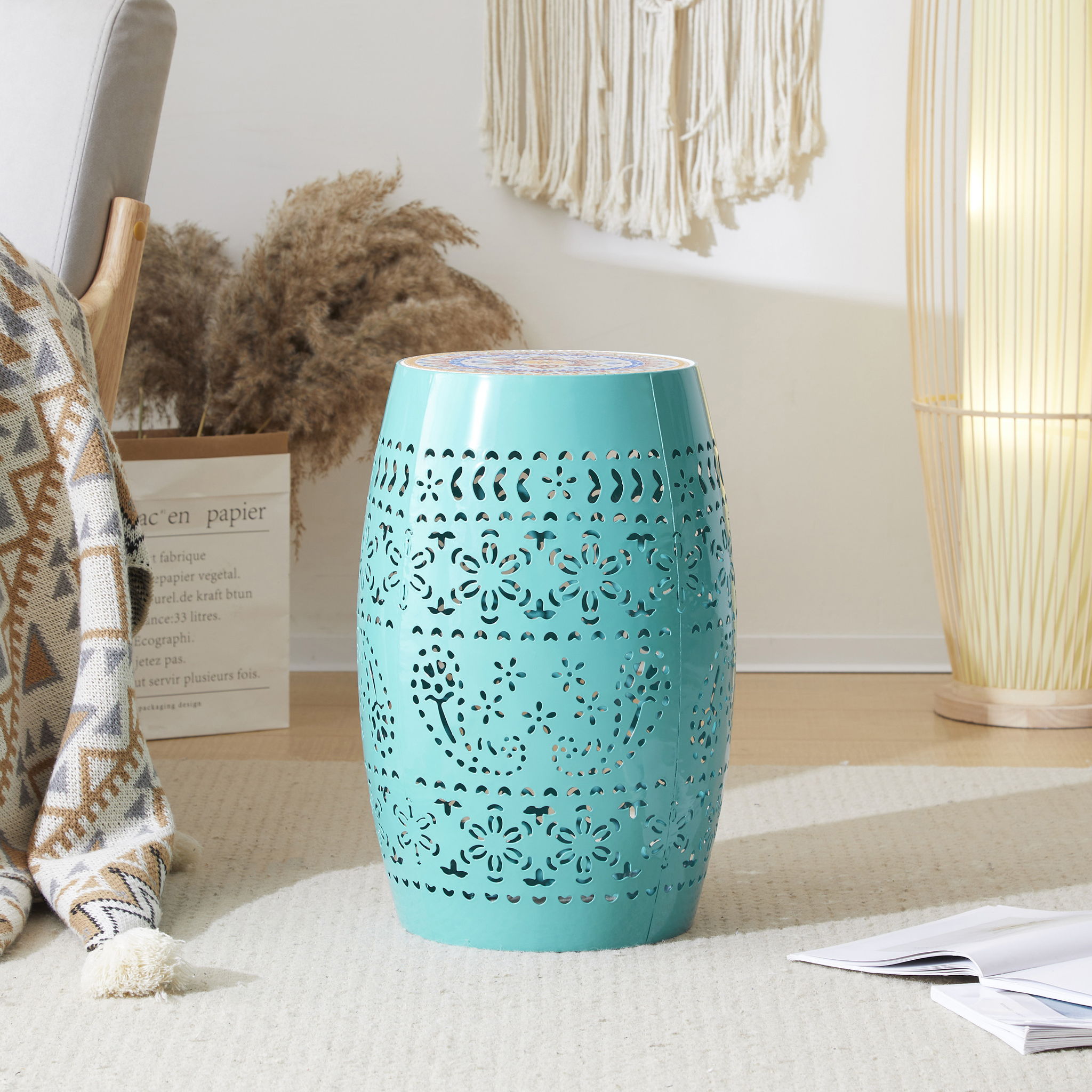 Ruby - Boho Mosaic Side Table With Ceramic Tile Top