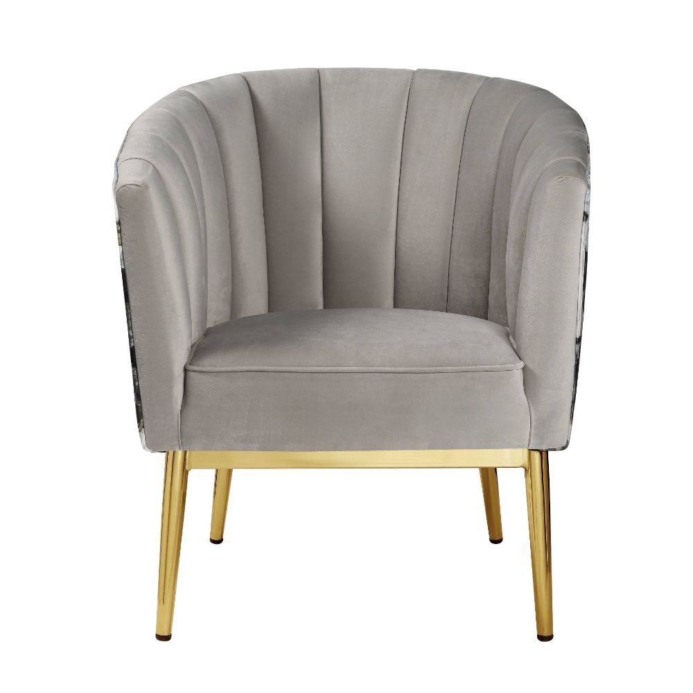 ACME Refined carving with authentic styling, the Colla accent chair is the embodiment of elegance. The thick padded velvet cushion with straight-lined detailing offers superior coziness. | Meri Furniture
