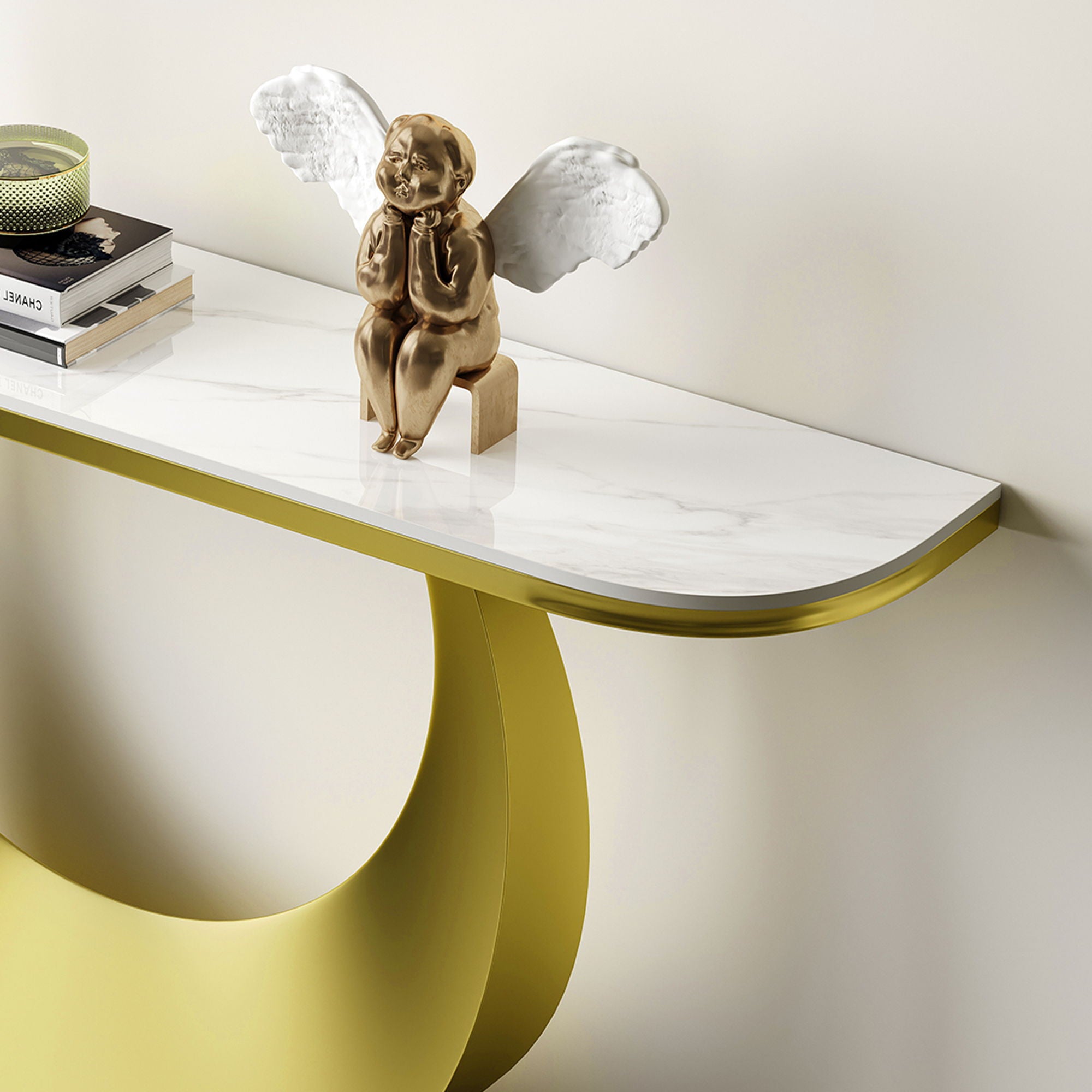 Half Console Table For Hallway - Gold / White