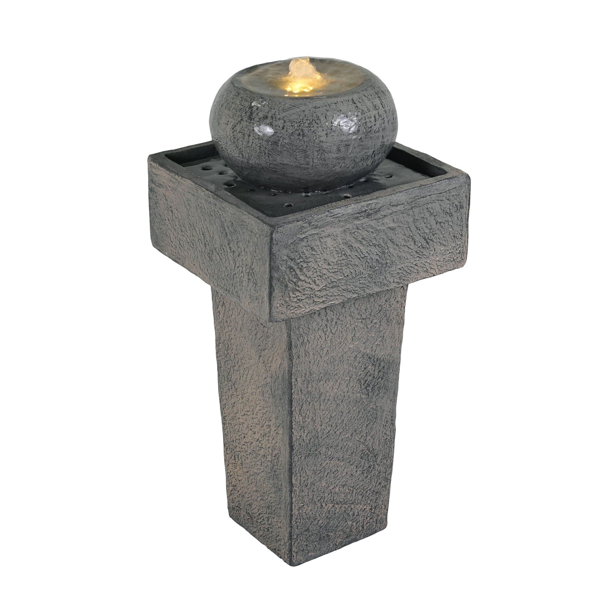 Minimalist Column Fountain With LED Lighting, Outdoor Decor For Patio, Porch And Garden - Gray