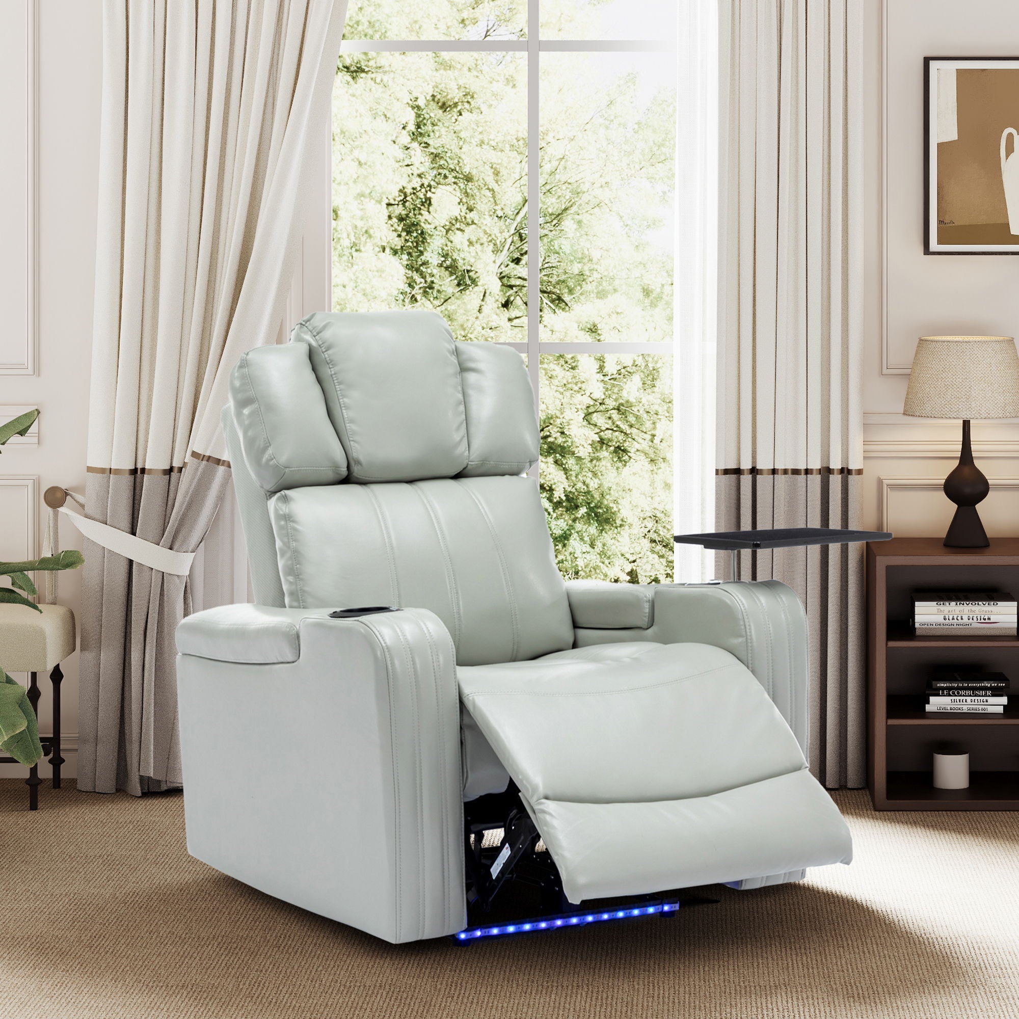 Power Recliner Theater Chair With Cooling Cup Holder, Bluetooth Speaker, LED Lights, USB Ports