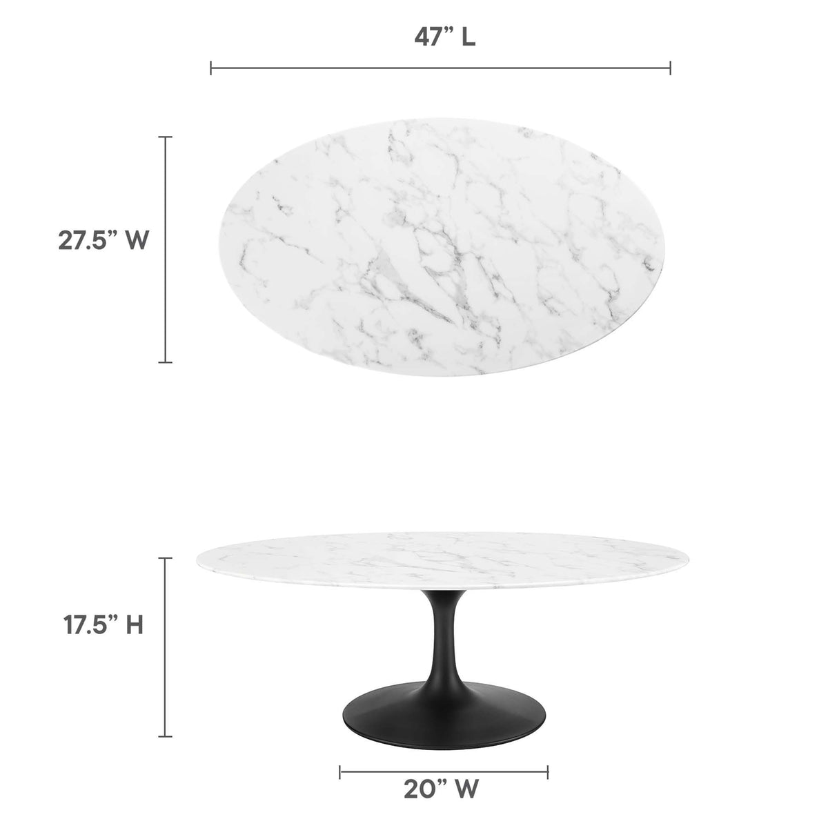 Lippa 48" Oval Faux Marble Coffee Table by Modway