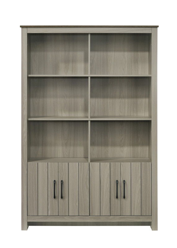 Nyla 47"W Gray Oak Bookcase Shelf with Cabinet Doors