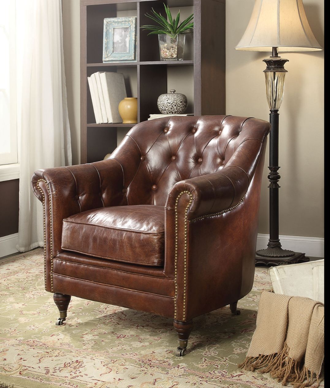 ACME Aberdeen - Chair - Vintage Dark Brown Top Grain Leather | Meri Furniture