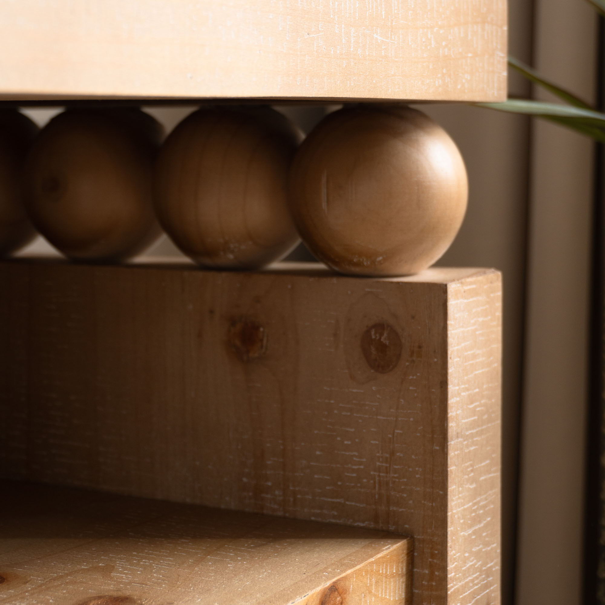 Modern Rustic Console Table, Wood Entryway Table With Shelf & Decorative Bead Detail - Natural