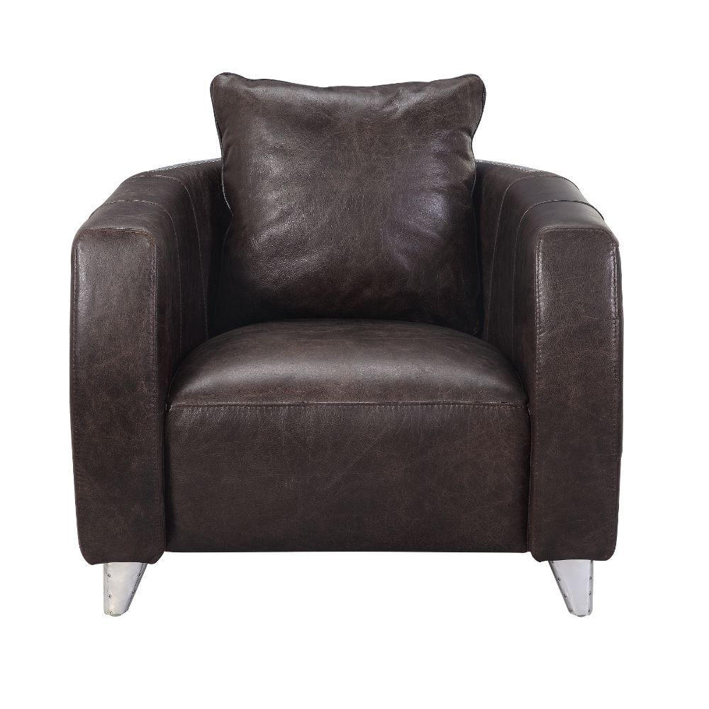 ACME Kalona - Accent Chair - Distress Chocolate Top Grain Leather & Aluminum | Meri Furniture