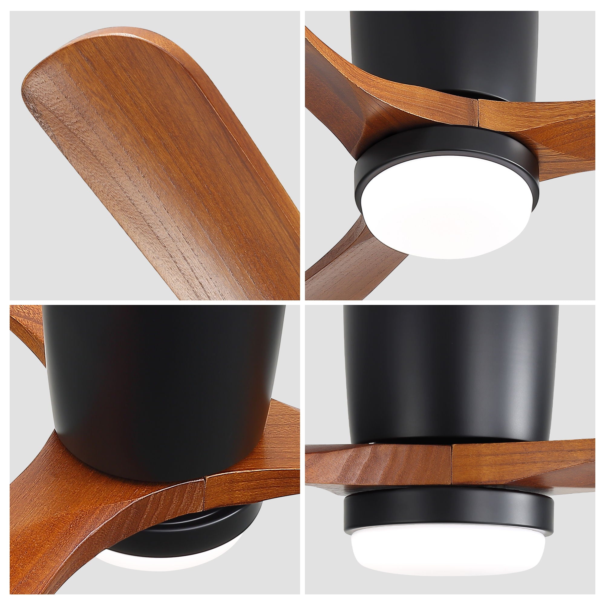 Ceiling Fan With Light, Dimmable 3 Color LED, 1 / 4 / 8H Timer, Silent For Bedroom - Matte Black