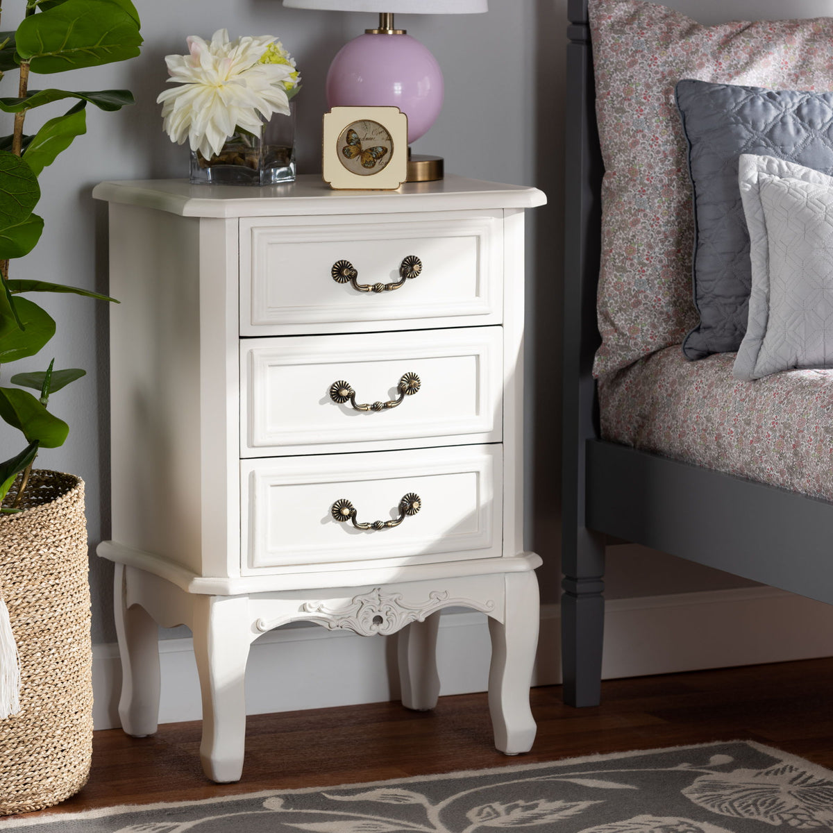 Gabrielle Traditional French Country Provincial White-Finished 3-Drawer Wood End Table