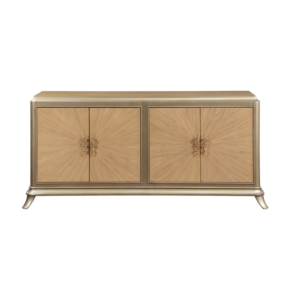 ACME Dodie - Console Cabinet - Natural Oak Sunburst Pattern & Taupe Champaign | Meri Furniture