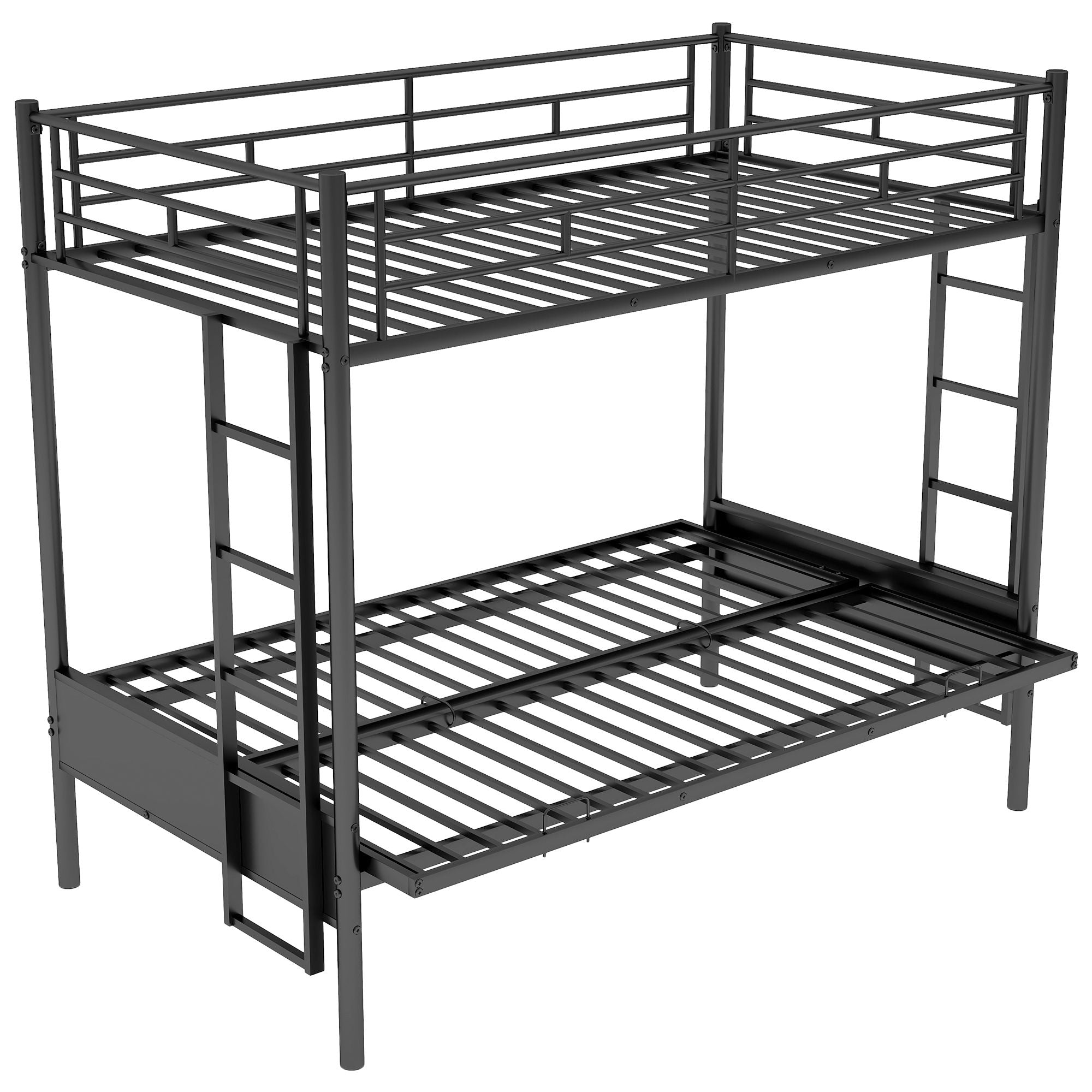 Twin Over Full Bunk Bed, Multi Function - Black